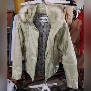Neyelle Green Jacket with Faux Fur Hood